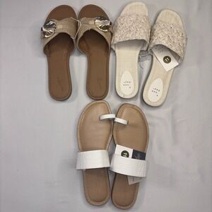NWT Lot of 3 Women's Size 11 Sandals Slides White Tan Seashells Memory Foam